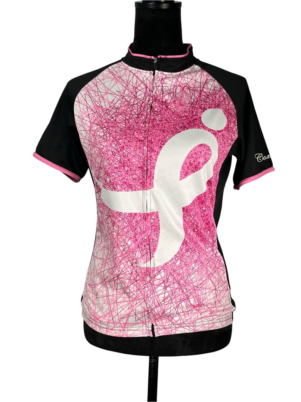 Canari Cycling Jersey Breast Cancer Ribbon Pink Black Short Sleeve Zip Large